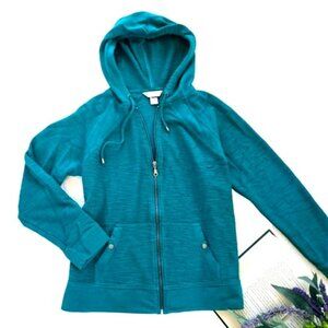 Christopher & Banks Women's Jacket Size Medium Teal Green Zipper Hoodie Pockets